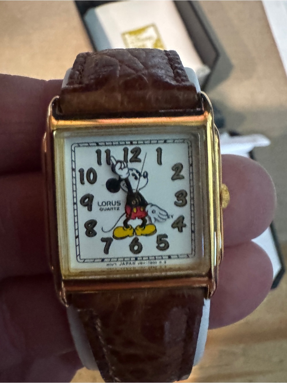 Disney Lorus Mickey Mouse Gold-Tone Watch with Brown Strap